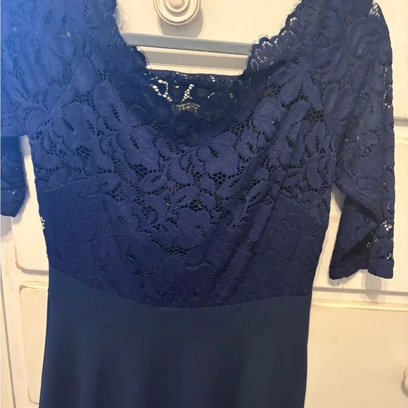 Women's Navy Lace Fit & Flare Long Sleeve Dress/motherhood maternity dress - Picture 2 of 9